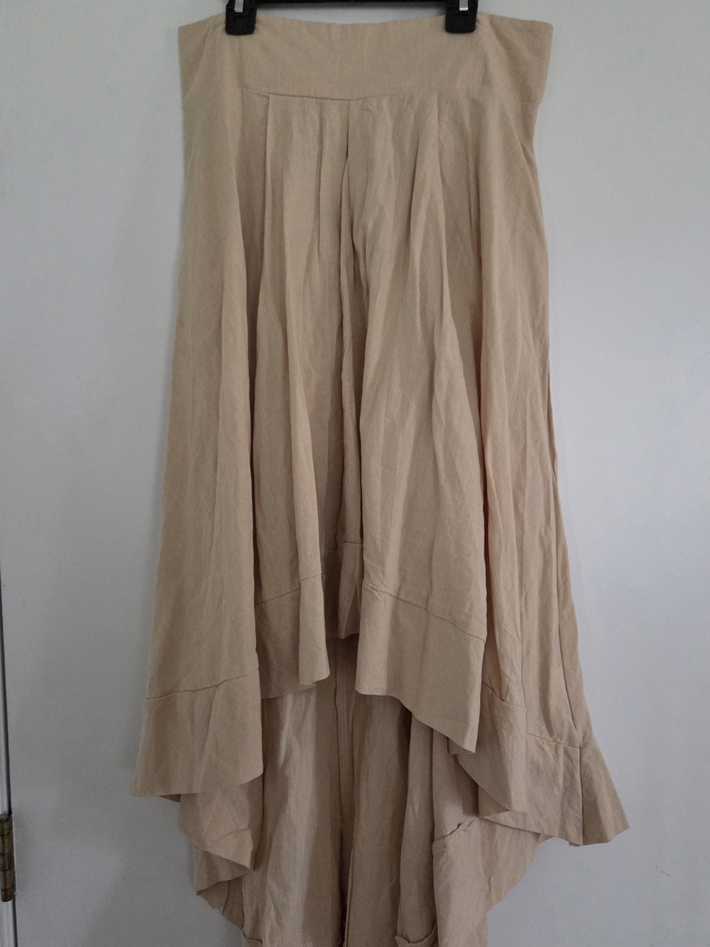 Amazon Linen- Cotton Blend Beige High-Low Skirt